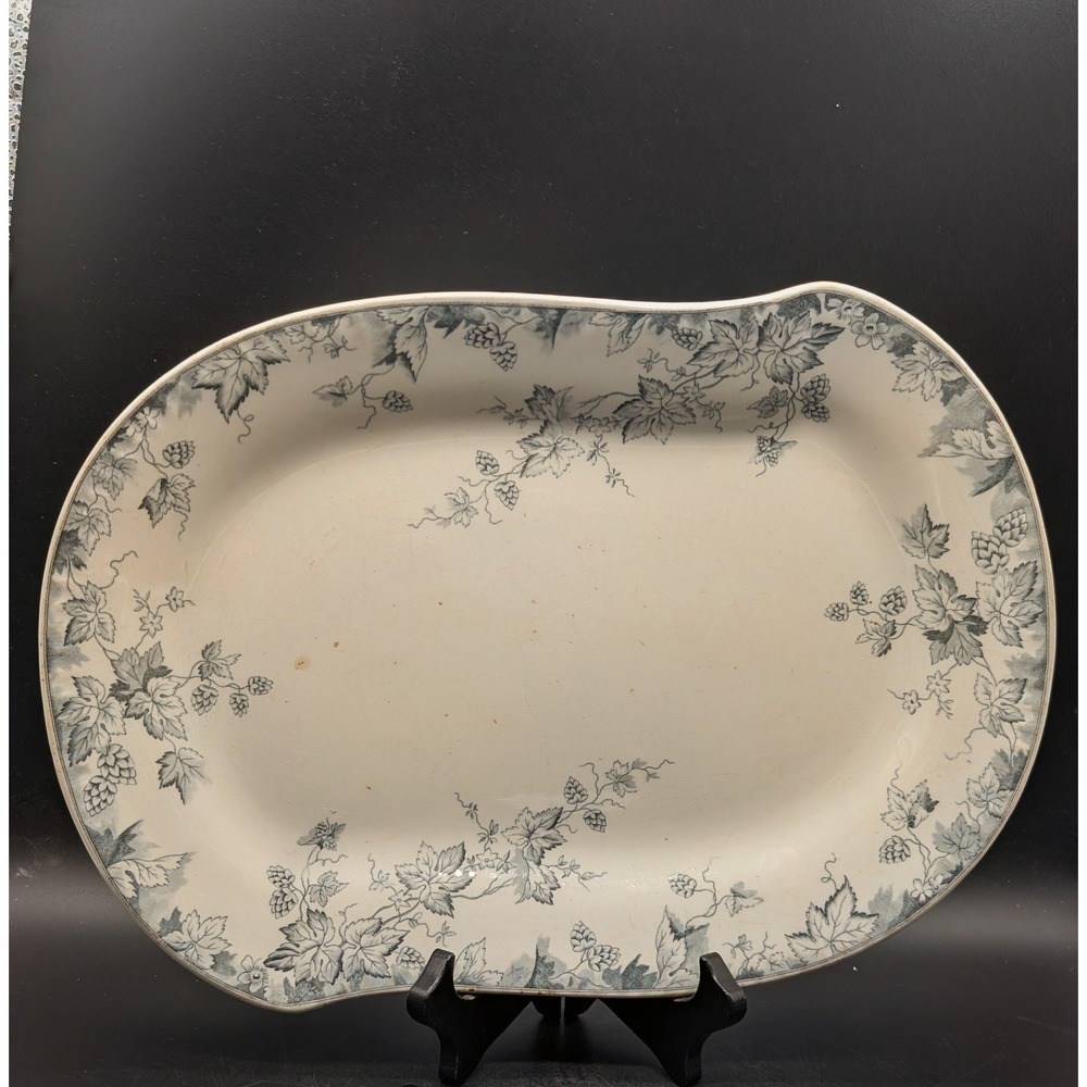 Antique Johnson Bros England Hop Semi-Porcelain Oval Serving Platter Blue White